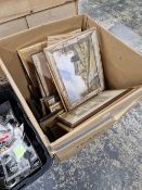 A VERY LARGE BOX OF DECORATIVE ANTIQUE AND LATER PICTURES