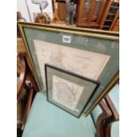 FRAMED MAPS OF OXFORDSHIRE AND OF LINCOLNSHIRE TOGETHER WITH A FRAMED FLORAL PRINT