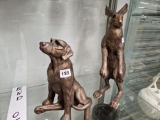 A FRITH SCULPTURE BRONZED SEATED LABRADOR TOGETHER WITH A HARE
