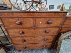 A VICTORIAN MAHOGANY CHEST OF TWO SHORT AND THREE GRADED LONG DRAWERS. W 109 x D 51 x H 111cms