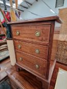 A MAHOGANY BEDSIDE CHEST OF THREE LINE INLAID DRAWERS. W 45 x D 37 x H 60cms.