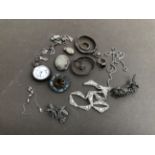 A QUANTITY OF SILVER JEWELLERY AND A SILVER FOB WATCH, SOME WITH HALLMARKS, OTHER PIECES CONTINENTAL