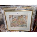 AFTER HENRY RYLAND, A PRINT OF CLASSICAL LADIES TOGETHER WITH A COUNTY MAP OF SURREY