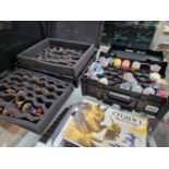 A CASE OF GAMES WORKSHOP FANTASY FIGURES AND OTHER OF PAINTS FOR THEM