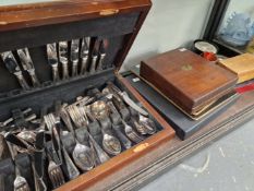 A CANTEEN OF ELECTROPLATE CUTLERY, CASED FISH KNIVES AND FORKS, VARIOUS BOXES, ETC.