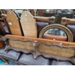 A WALNUT LONG FOOTSTOOL AND TWO MIRRORS