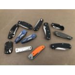 TWO VINTAGE FOLDING BUCK KNIVES, AND VARIOUS OTHER GOOD QUALITY POCKET KNIVES BY BOKER, CRKT,