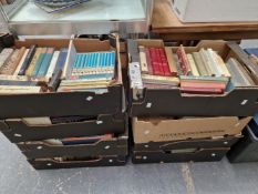 EIGHT TRAYS OF VARIOUS BOOKS, TO INCLUDE NOVELS, GUIDES, BIOGRAPHIES, ETC.