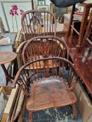 TWO 19th C. WINDSOR HOOP BACK ARM CHAIRS.