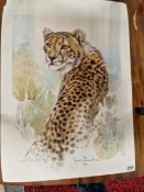 EIGHT LIMITED EDITION PENCIL SIGNED PRINTS OF SEATED LEOPARDS BY JOAN BEUCHE