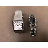 TWO EMPORIO ARMANI STAINLESS STEEL WATCHES.