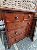 A MAHOGANY CHEST OF TWO SHORT AND THREE LONG DRAWERS. W 66 x D 48 x H 76cms.
