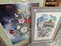 A VESPIGNANI PENCIL SIGNED LIMITED EDITION PRINT OF A CITY TOGETHER WITH ANOTHER OF FLOWER PENCIL BY