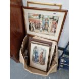 A QUANTITY OF ANTIQUE AND LATER PRINTS INC. LOUIS WAIN ETC.