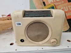 A BUSH RADIO IN A WHITE BAKELITE CASE.