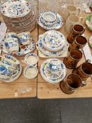 MASONS REGENCY PATTERN TEA WARES, BOOTHS PARROT AND FLOWER PLATES, FIVE RIDGWAYS AND TWO OTHER