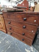 A 19th C. MAHOGANY CHEST OF TWO SHORT AND THREE LONG DRAWERS. W 103 x D 52 x H 91cms.