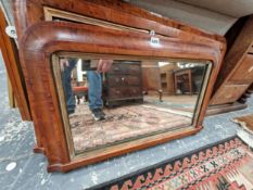 TWO VICTORIAN WALNUT FRAMED OVERMANTEL MIRRORS