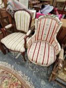A MAHOGANY AND A PAINTED SHOW FRAME FAUTEUIL