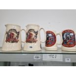 TWO JUGS FOR HOBGOBLIN ALE TOGETHER WITH TWO QUART MUGS FOR WYCHWOOD SPECIAL