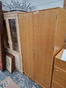 A MEREDEW FURNITURE WARDROBE. W 91 x D 56 x H 176cms. TOGETHER WITH A CHEST OF FIVE DRAWERS. W 76