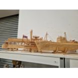 THREE MATCHSTICK MODELS OF A STREETCAR, RIVER BOAT AND A SHIP