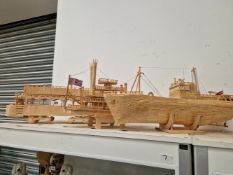 THREE MATCHSTICK MODELS OF A STREETCAR, RIVER BOAT AND A SHIP