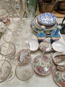 SIX 19th C. GLASS RUMMERS, OTHER DRINKING GLASS, CANTON RICE BOWLS, PLATES AND A PAIR OF SEVRES
