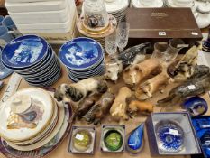 COPENHAGEN CHRISTMAS PLATES, ROYAL PLATES, DOG FIGURES, PAPERWEIGHTS AND OTHER GLASS