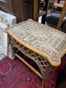 A BASKET WORK AND BAMBOO COFFEE TABLE