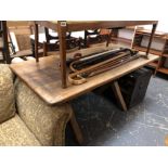 AN ANTIQUE OAK X-FRAME TAVERN TABLE