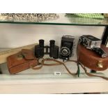 A BOLEX CINE CAMERA A FOLDING CAMERA AND A PAIR OF BINOCULARS ETC