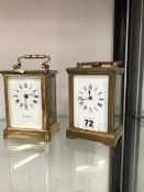A PAUL LAVANT FRENCH CARRIAGE CLOCK TOGETHER WITH A FURTHER FRENCH EXAMPLE ENGRAVED AND PRESENTED TO