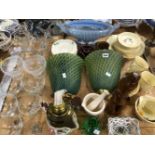 MID 20th C. ROYAL VENTON TEA WARES, GLASS WARE AND A PAIR OF WALL LIGHTS