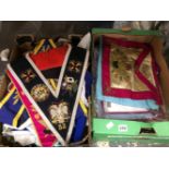 TWO BOXES OF MASONIC APRONS, COLLARS AND ACCESSORIES
