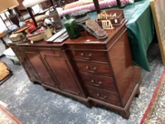 A GOOD QUALITY MAHOGANY BREAK FRONT SIDE BOARD