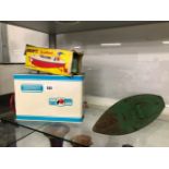 A CHAD VALLEY HOOVERMATIC TOY WASHING MACHINE, NODDYS SPEED BOAT AND METAL POND YACHT