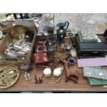 CASED AND LOOSE ELECTROPLATE CUTLERY, A KODAK AND TWO OTHER LEATHER CASED CAMERAS, PEWTER MUGS,