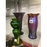 THREE IRIDESCENT GLASS VASES, POSSIBLY AUSTRIAN OR WMF