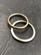 AN 18ct HALLMARKED GOLD WEDDING BAND, FINGER SIZE P 1/2, WEIGHT 2.64grms, TOGETHER WITH A FURTHER
