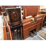 A METROSTYLE PIANOLA TOGETHER WITH A TALL STOOL AND A COAL BOX.