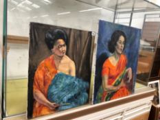 TWO OIL ON CANVAS PORTRAITS INDIAN LADIES BY BOYD SMITH