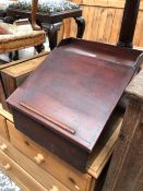 A VICTORIAN STAINED PINE TABLE TOP WRITING SLOPE/CLERKS DESK