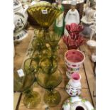 VENETIAN AND BOHEMIAN GLASS TOGETHER WITH TWO FIGURAL BOTTLES