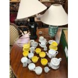 TWO TABLE LAMPS AND VARIOUS NURSERY CHINA WARES