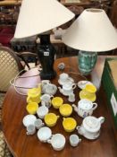 TWO TABLE LAMPS AND VARIOUS NURSERY CHINA WARES