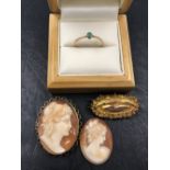 A HALLMARKED 9ct GOLD OVAL CAMEO PORTRAIT BROOCH, TOGETHER WITH A LOOSE CAMEO SHELL, A 9ct GOLD