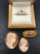 A HALLMARKED 9ct GOLD OVAL CAMEO PORTRAIT BROOCH, TOGETHER WITH A LOOSE CAMEO SHELL, A 9ct GOLD