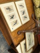 SIX HAND COLOURED PRINTS OF BIRDS FRAMED AS TWO, AND THREE FURTHER PRINTS