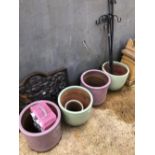 FIVE GLAZED PLANTERS AND VARIOUS HANGING LIGHTS